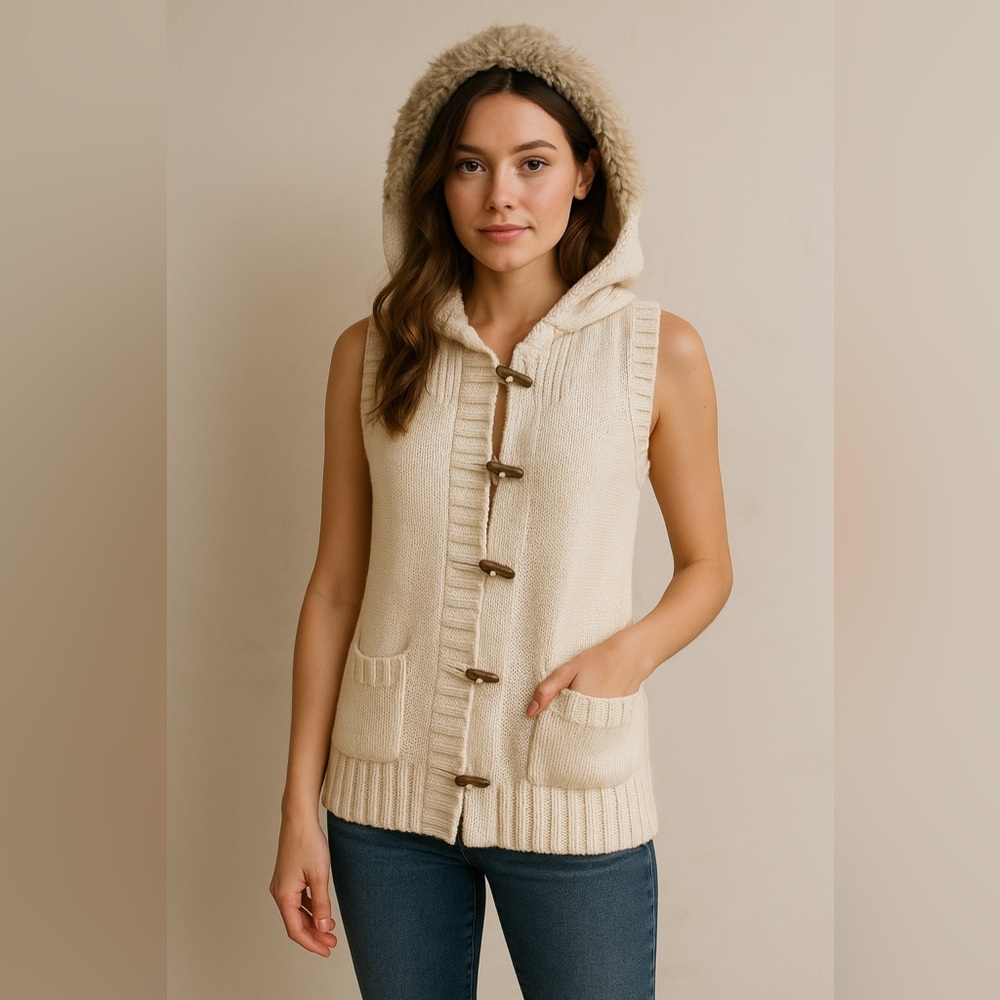 Old Navy Cream Cardigan Sweater with Ribbed Detailing